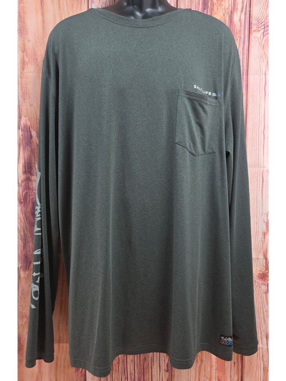 Salt Life SLX Dark Gray Long Sleeve Pocket Sun Shirt XXL Polyester Spandex